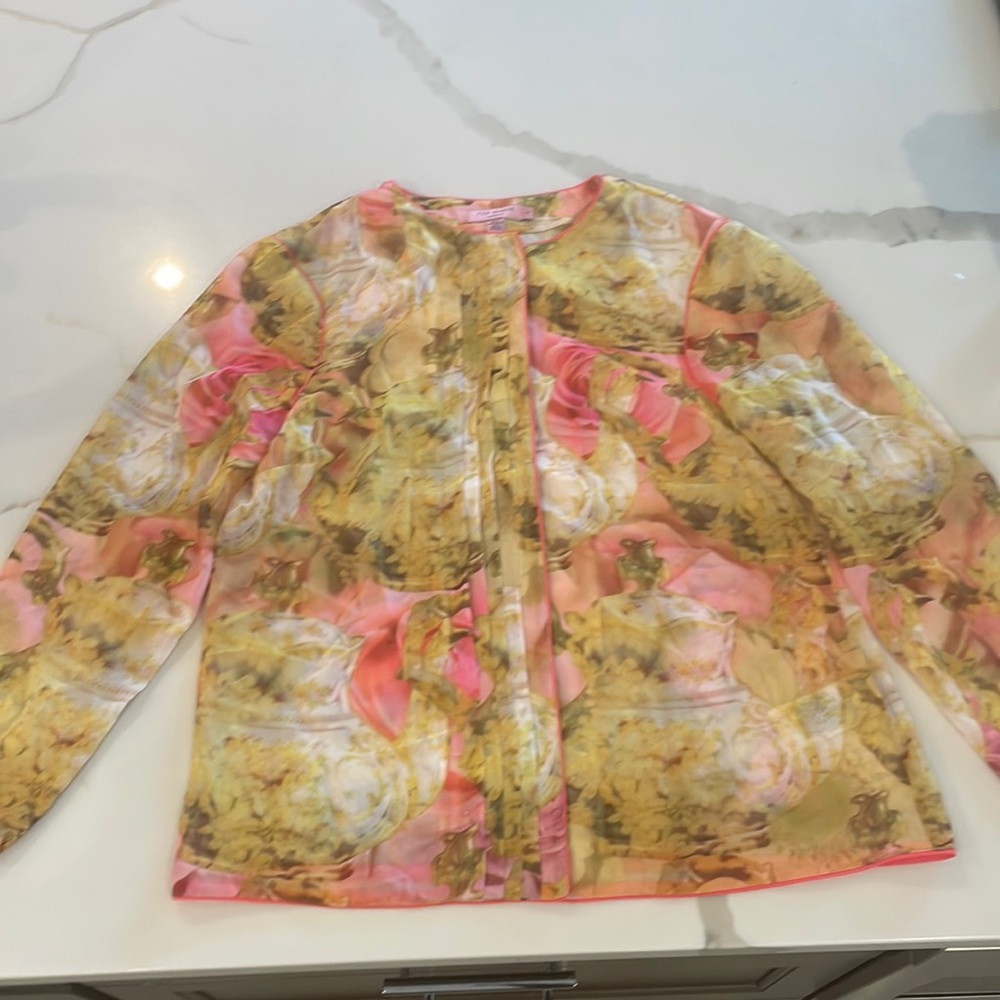 Ted Baker London Blouse. Sz 1. Floral Print . Pink/yellow/white